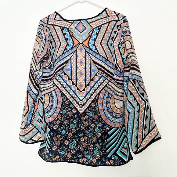 Tolani silk long sleeve blouse abstract print tunic navy blue Anthropologie - Picture 4 of 7
